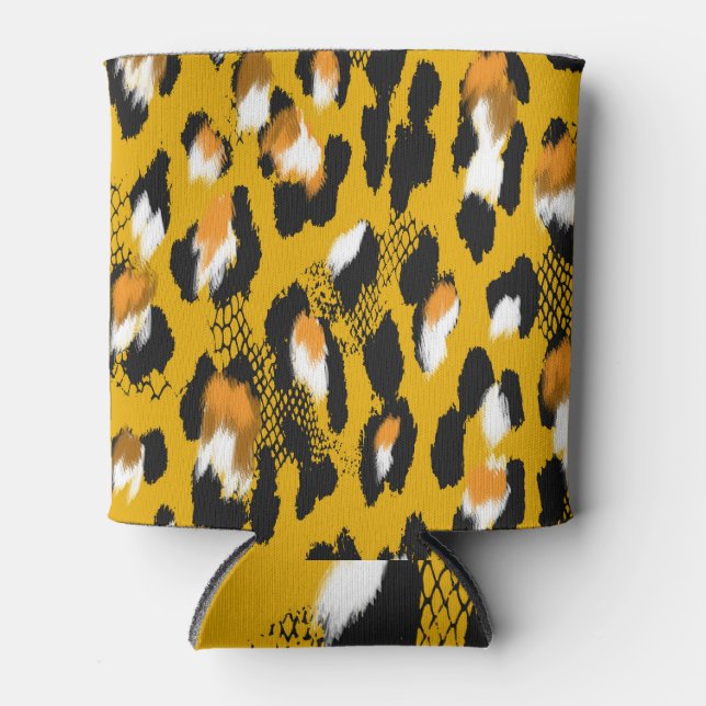 Leopard Texture Animal Print Background Can Cooler (Front)