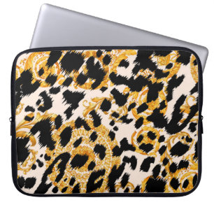 Leopard texture: gold baroque pattern. laptop sleeve