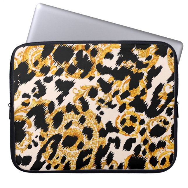 Leopard texture: gold baroque pattern. laptop sleeve (Front)