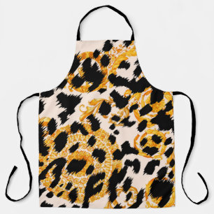 Leopard texture with gold baroque pattern apron