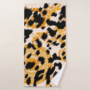 Leopard texture with gold baroque pattern bath towel