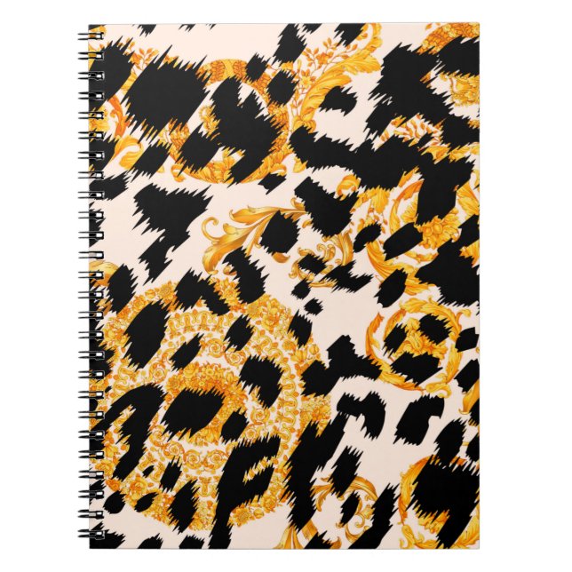 Leopard texture with gold baroque pattern notebook (Front)