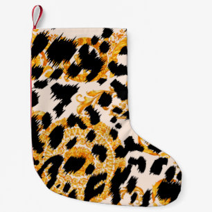 Leopard texture with gold baroque pattern small christmas stocking