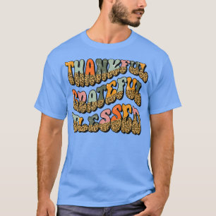 Leopard Thankful Grateful Blessed Groovy Retro Fal T-Shirt