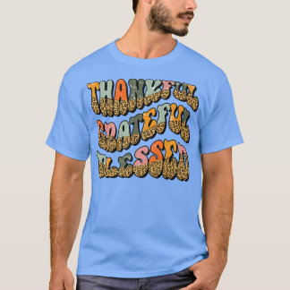 Leopard Thankful Grateful Blessed Groovy Retro Fal T-Shirt