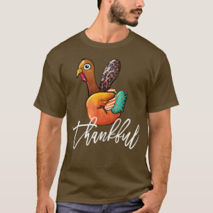 Leopard Thankful Turkey Peace Sign Happy Thanksgiv T-Shirt