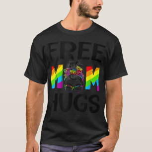 Leopard Tiedye Heart Free Mom Hugs Messy Bun LGBT T-Shirt