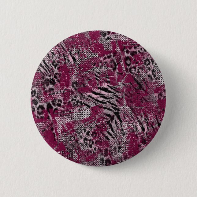 Leopard tiger grey maroon spotted 6 cm round badge (Front)