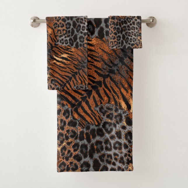 Leopard tiger skin trendy bath towel set (Insitu)