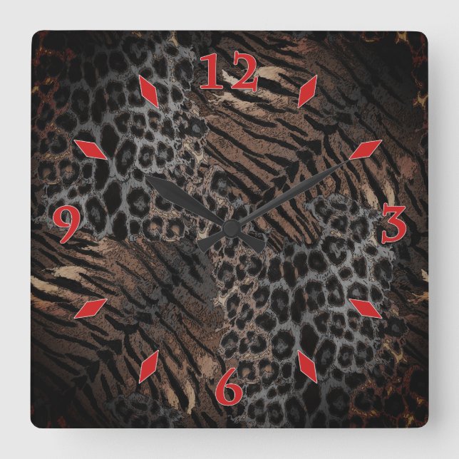 Leopard tiger skin trendy square wall clock (Front)