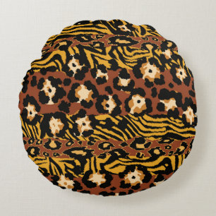 Leopard, tiger skins, wild pattern. round cushion