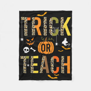 Leopard Trick Or Teach Halloween School Fall Autum Fleece Blanket
