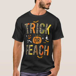 Leopard Trick Or Teach Halloween School Fall Autum T-Shirt