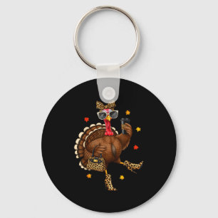 Leopard Turkey Drinking Coffee Thanksgiving Women Key Ring