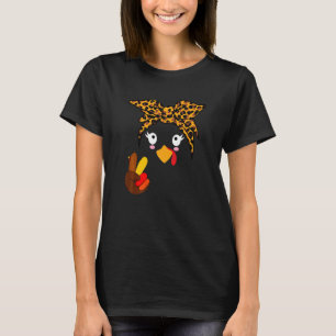 Leopard Turkey Face Peace Hand Sign Thanksgiving K T-Shirt