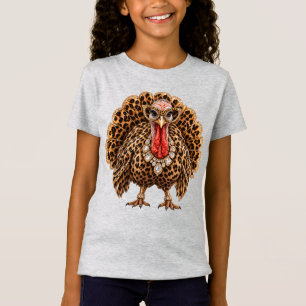 Leopard Turkey Thanksgiving Glam Rhinestone T-Shirt