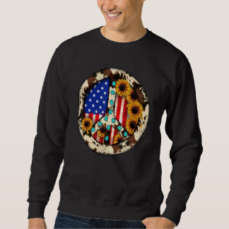 Leopard Turquoise American Flag Peace Sign Hippie  Sweatshirt