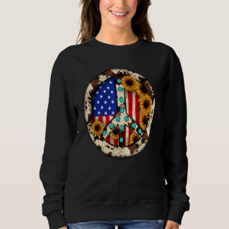 Leopard Turquoise American Flag Peace Sign Hippie  Sweatshirt