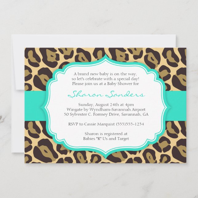 Leopard & Turquoise Baby Shower Invitations (Front)