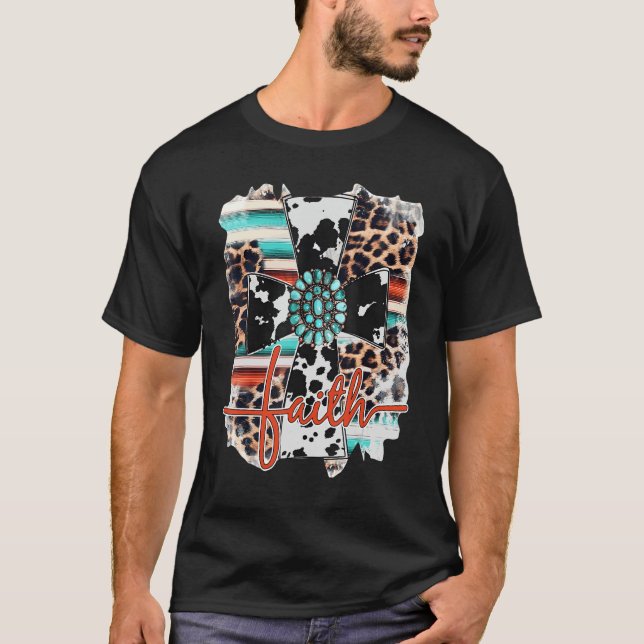 Leopard Turquoise Jesus Cross Faith Christian West T-Shirt (Front)