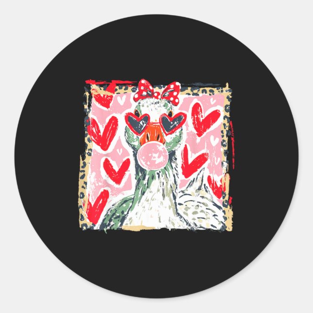 Leopard Valentine's Day Goose Cute Animal Couple M Classic Round Sticker (Front)
