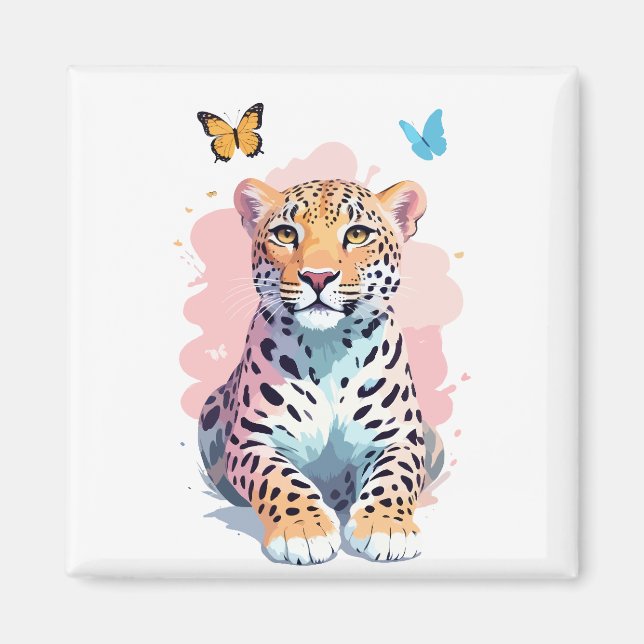 Leopard Vector Butterfly Adorable Fun Animal  Magnet (Front)