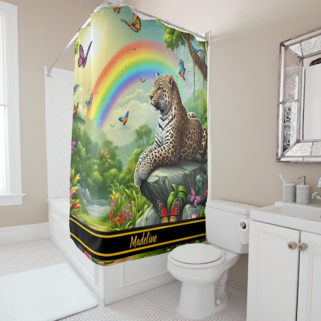 Leopard Vibe: Artistic Jungle Rest Shower Curtain (In Situ)