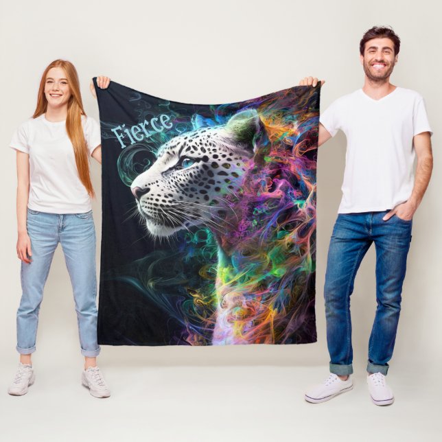 Leopard Vibrant Swirl Of Colour Blue Green Purple  Fleece Blanket (In Situ)