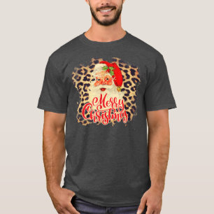 Leopard Vintage 70s Santa Merry Christmas Santa Cl T-Shirt