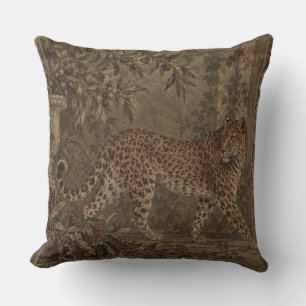 Leopard Vintage Botanical Wildlife Tapestry Cushion