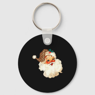 Leopard Vintage Santa Merry Christmas Family Match Key Ring