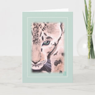 Leopard Watercolor Vignette on Green Blank Card