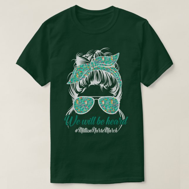 Leopard We Will Be Heard Messy Bun Nurse Million N T-Shirt (Design Front)