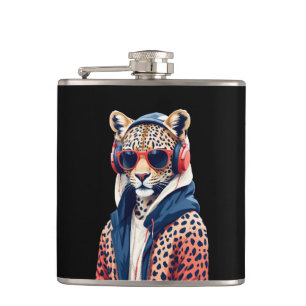 Leopard Wearing Hoodie Funny Cool Animal Character Hip Flask