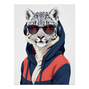 Leopard Wearing Hoodie Funny Cool Animal Character Poster