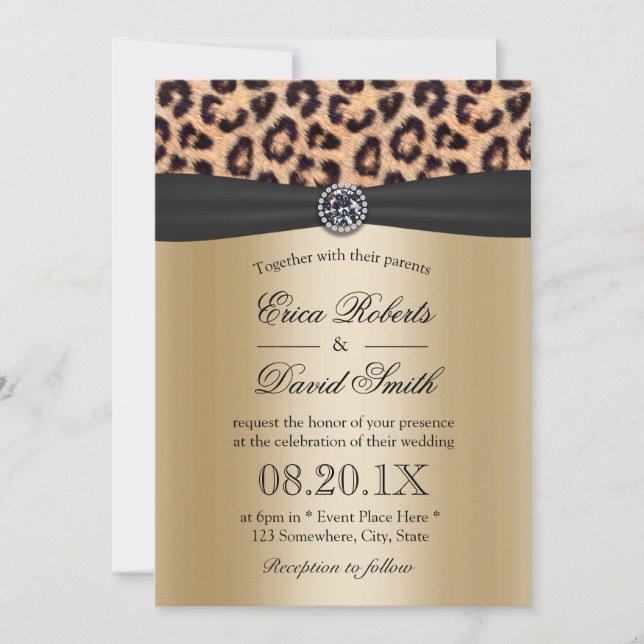 Leopard Wedding Luxury Black & Gold Invitation (Front)