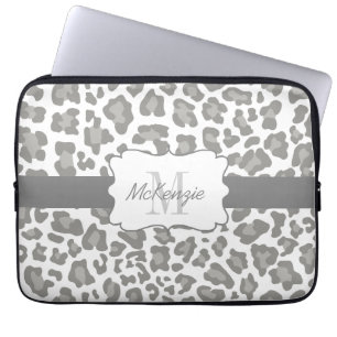 Leopard White and Grey Neoprene Laptop Sleeve