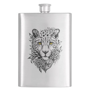 Leopard Wild Animal Nature Illustration Art Tattoo Hip Flask