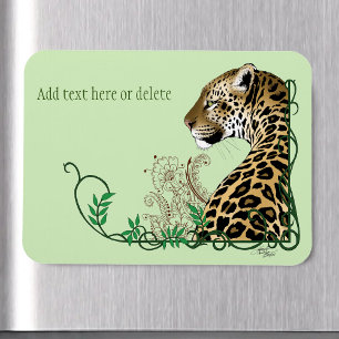 Leopard Wild Cat Green Henna Magnet
