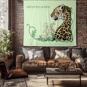 Leopard Wild Cat Green Henna Tapestry