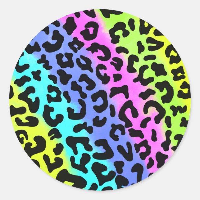 Leopard Wild Cat Rainbow Pattern, Leopard Gift Classic Round Sticker (Front)