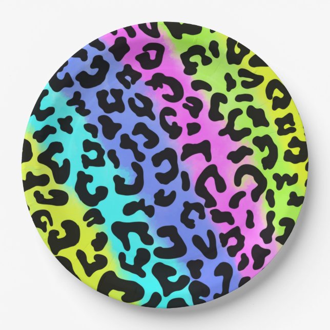 Leopard Wild Cat Rainbow Pattern, Leopard Gift Paper Plate (Front)