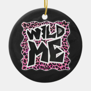 Leopard Wild Me Black and Hot Pink Design Ceramic Tree Decoration