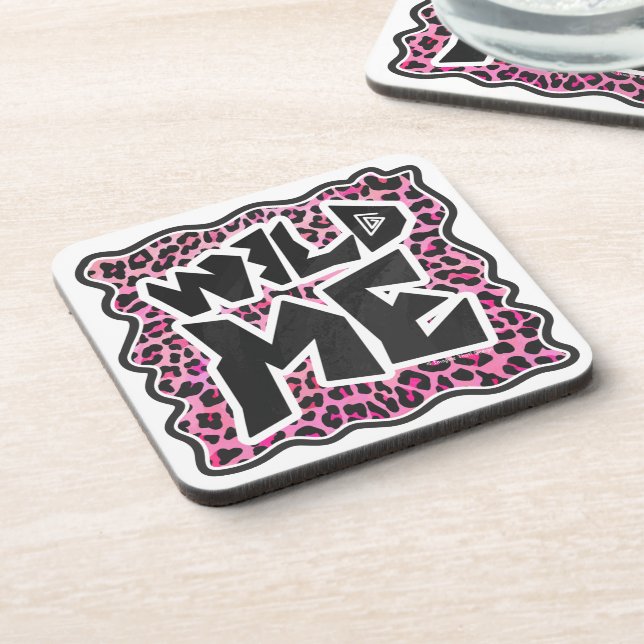 Leopard Wild Me Black and Hot Pink Design Coaster (Left Side)