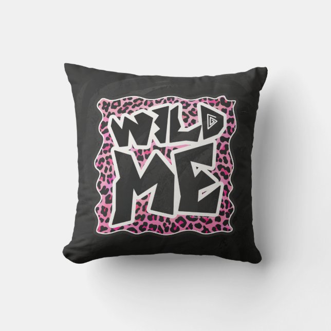 Leopard Wild Me Black and Hot Pink Design Cushion (Front)