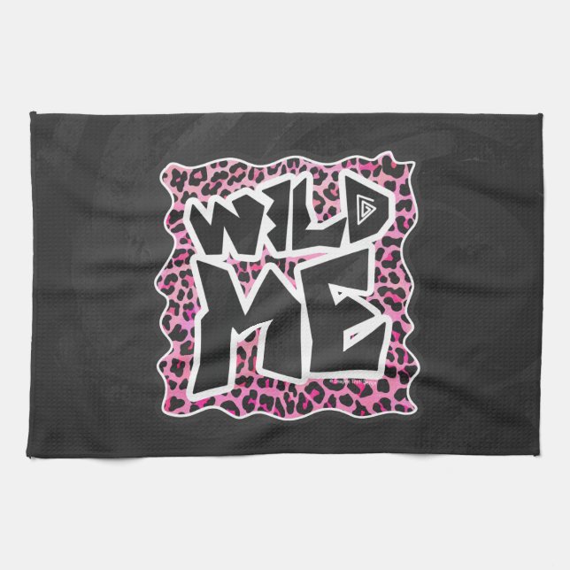 Leopard Wild Me Black and Hot Pink Design Tea Towel (Horizontal)