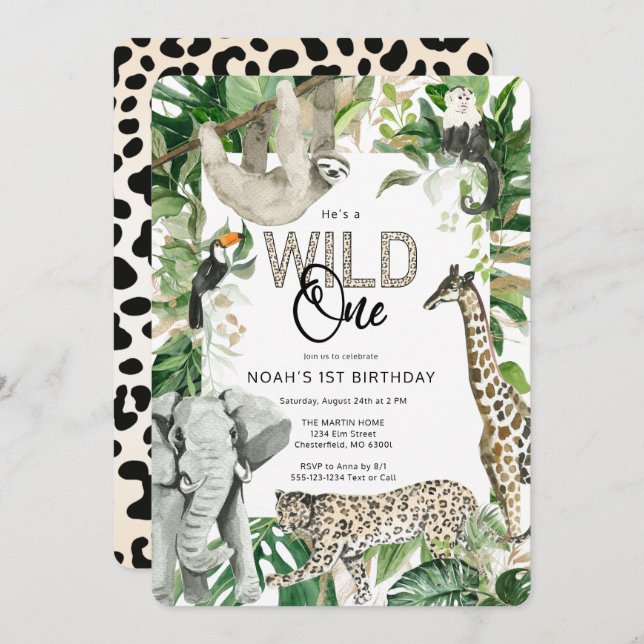 Leopard Wild One First Birthday Invitation (Front/Back)