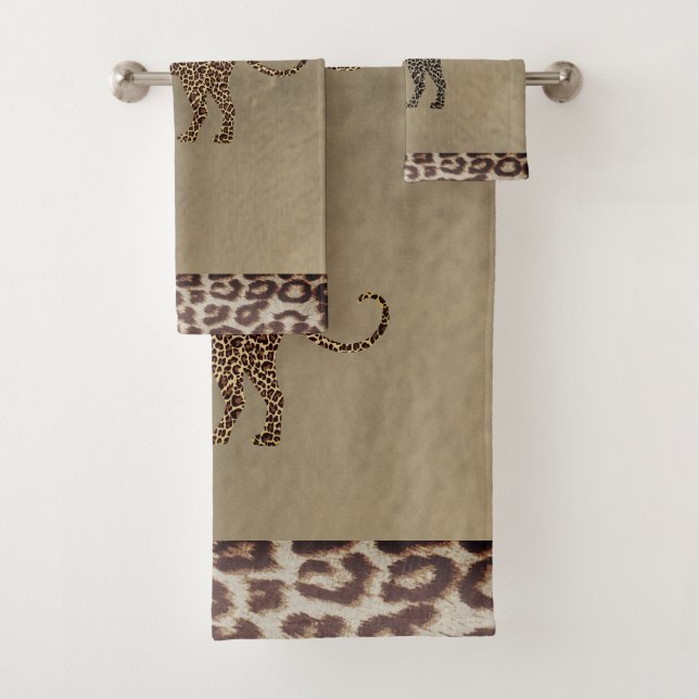 Leopard with leopard print bath towel set (Insitu)