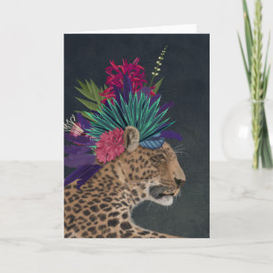 Leopard with Tropical Headpiece Card