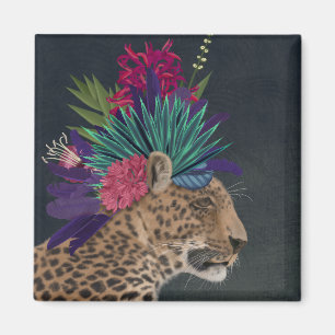 Leopard with Tropical Headpiece Magnet